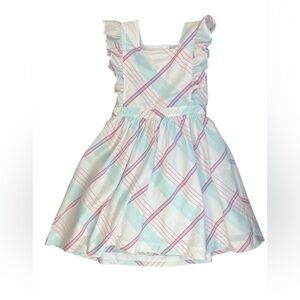 PETIT PEONY Girls White Ruffle Sleeve Dress with Pastel Plaid - 10Y